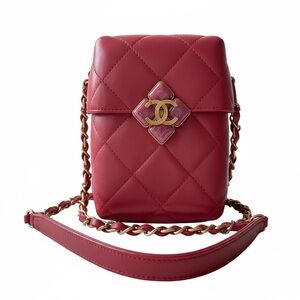 Chanel Diamond Lock CC Phone Holder Crossbody Pink Quilted Lambskin